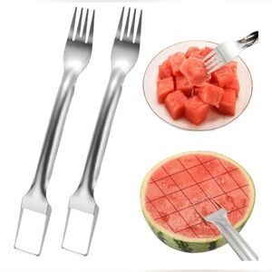 Bundle Deal! 4Pcs Watermelon Fork Slicer Cutter, Stainless Steel 2-in-1 Portable